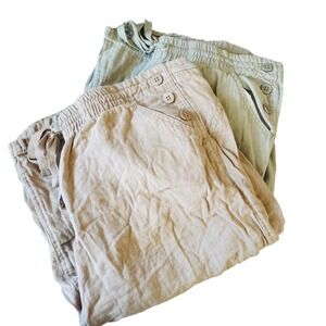Rewind Linen Blend Pull-On Shorts Sz XL 2 Pair Neutral Beige‎ & Sage Green